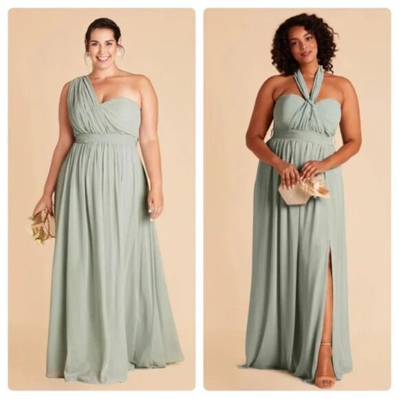 Birdy Grey Grace Convertible Chiffon Bridesmaid Dress in Sage Green Sz L NEW - Picture 1 of 9